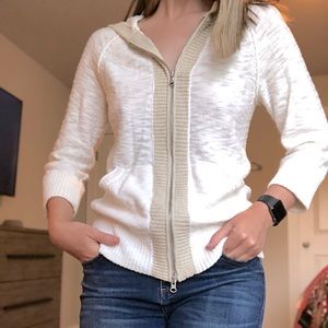 Eddie Bauer, White Zip Up Sweater, Medium